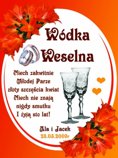 naklejka ślubna, weselna na alkohol